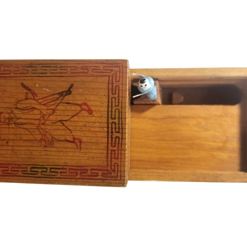 Sliding Top Cigarette Box Vtg Wooden Hand-Painted Artsy collectible